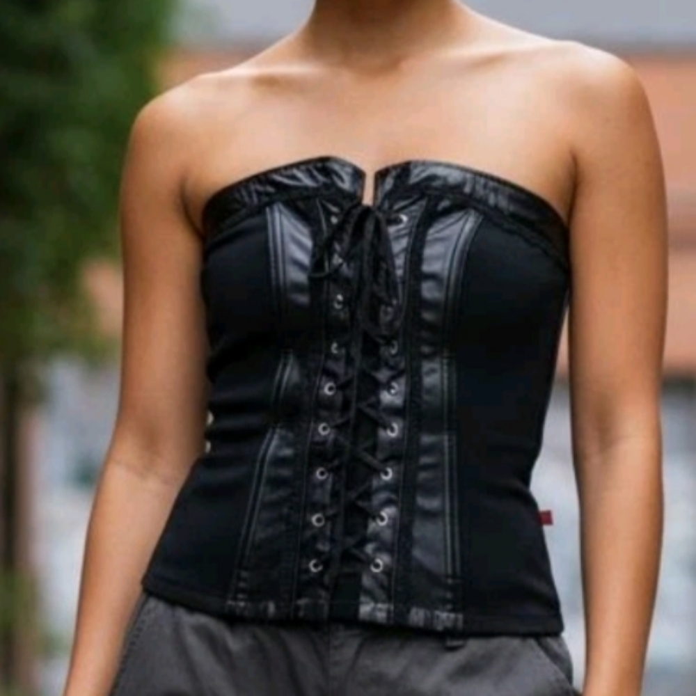 TRIPP Vintage Y2K 90's Sexy Steampunk Goth Whimsigoth Black Lace-Up Corset Top